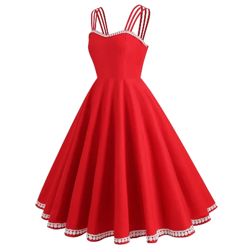 1950s-red-lace-strap-swing-dress