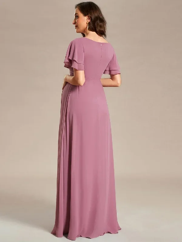 a-line-ruffles-sleeve-front-slit-pleated-chiffon-maternity-dress-ey01862