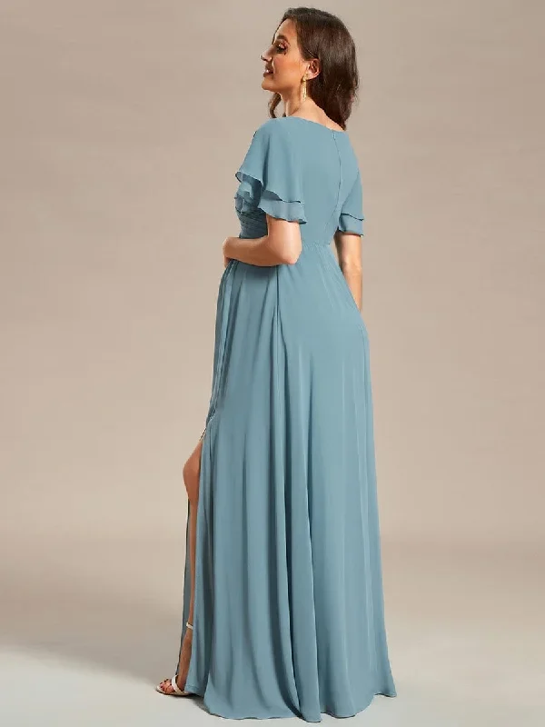 a-line-ruffles-sleeve-front-slit-pleated-chiffon-maternity-dress-ey01862