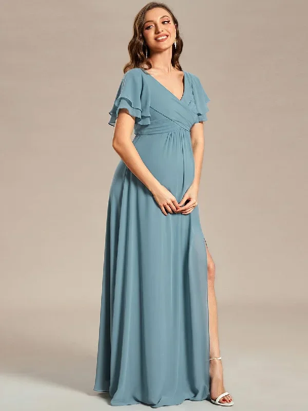 a-line-ruffles-sleeve-front-slit-pleated-chiffon-maternity-dress-ey01862