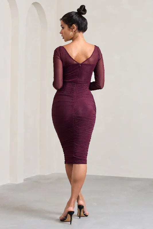 abiba-burgundy-ruched-mesh-corset-midi-dress-with-long-sleeves-cl128061069