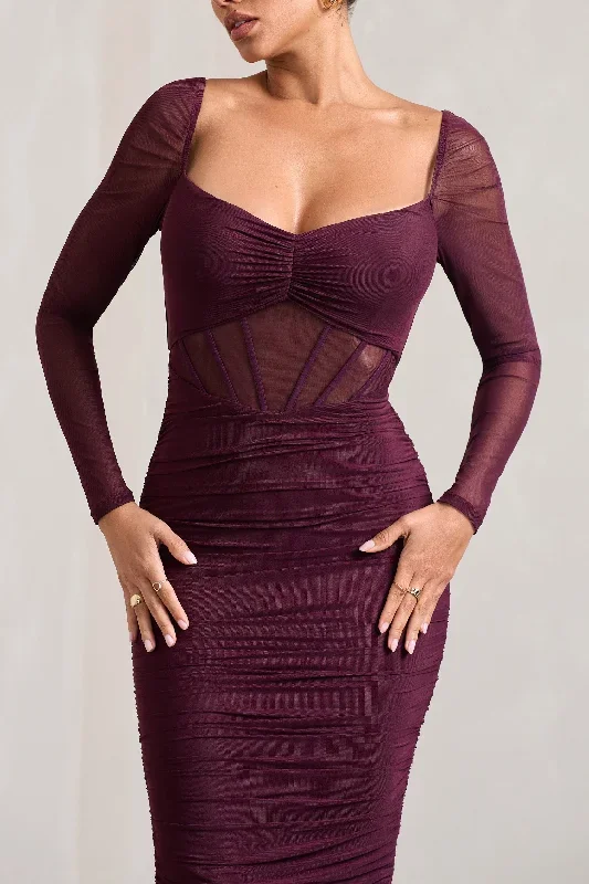 abiba-burgundy-ruched-mesh-corset-midi-dress-with-long-sleeves-cl128061069