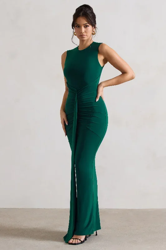 alexa-bottle-green-high-neck-gathered-maxi-dress-with-drape-cl129966047