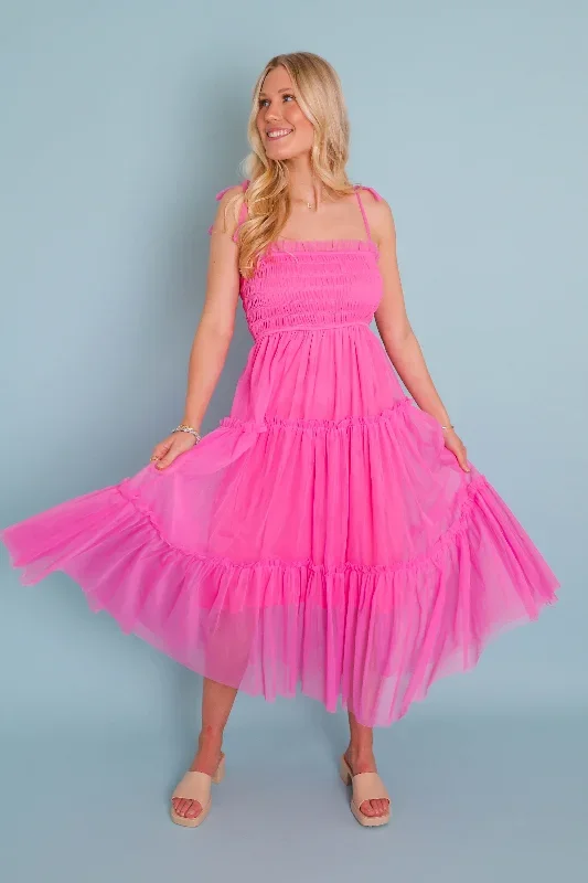 Arriving Late Midi Dress-Hot Pink