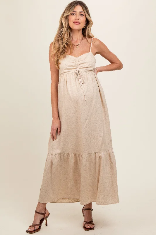 beige-linen-front-cinch-maternity-midi-dress