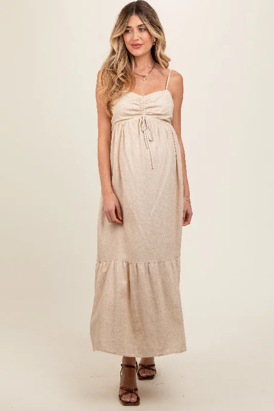 beige-linen-front-cinch-maternity-midi-dress