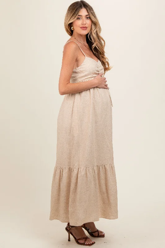 beige-linen-front-cinch-maternity-midi-dress