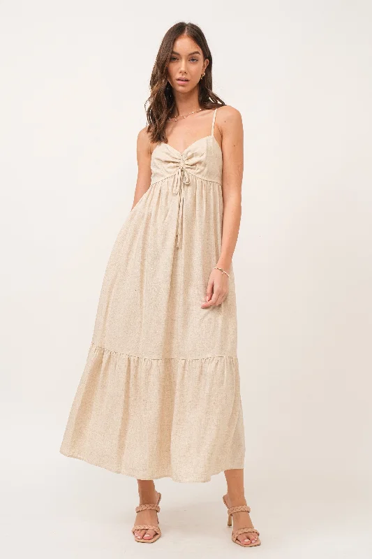 beige-linen-front-cinch-maternity-midi-dress