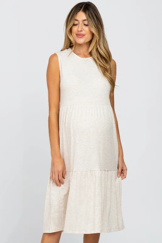 beige-ribbed-sleeveless-maternity-midi-dress