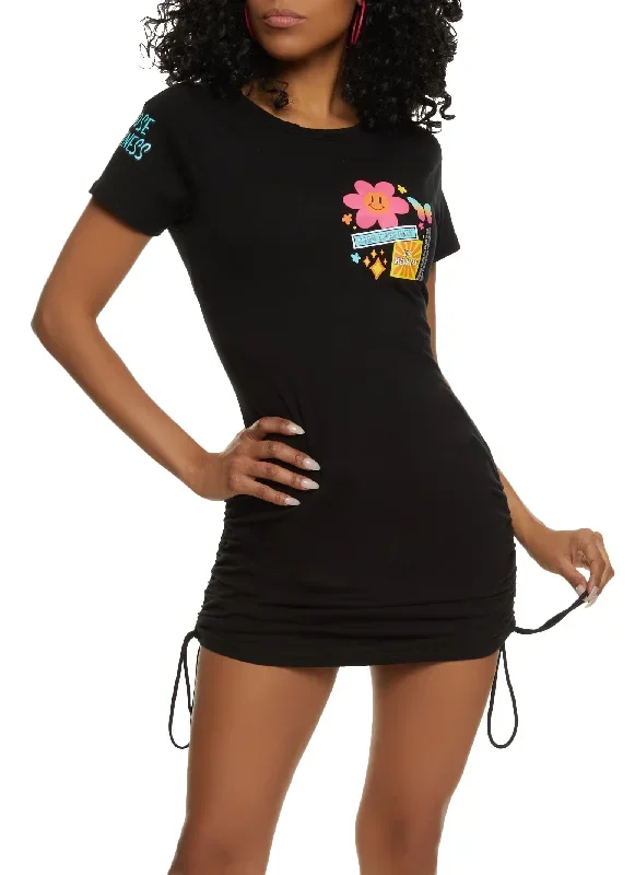 Choose Happiness Ruched Graphic T Shirt Dress