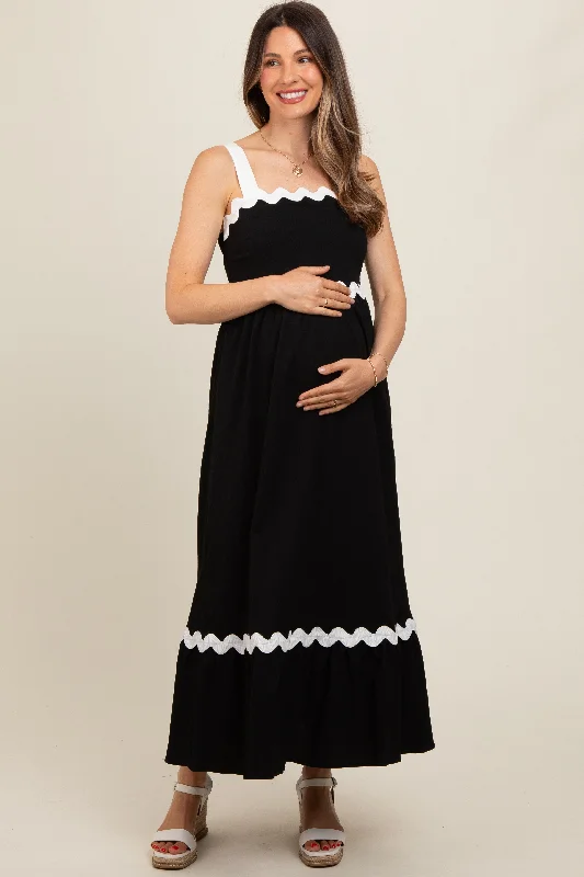 Black Contrast Trim Maternity Maxi Dress