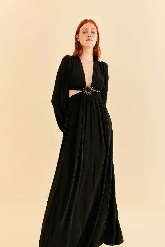 Black Cut Out Long Sleeve Maxi Dress