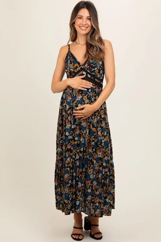 black-floral-crochet-inset-v-neck-maternity-midi-dress