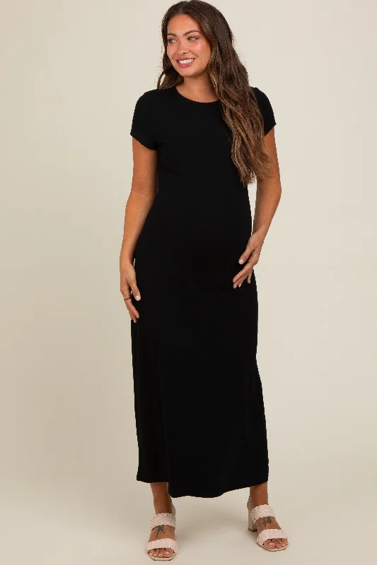 black-short-sleeve-maternity-midi-t-shirt-dress