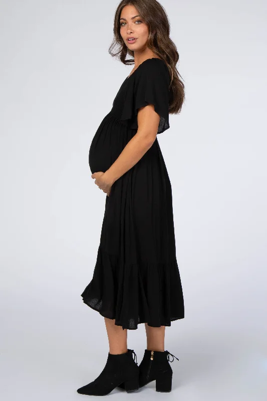 black-smocked-ruffle-maternity-dress