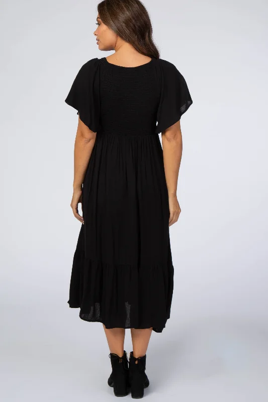 black-smocked-ruffle-maternity-dress