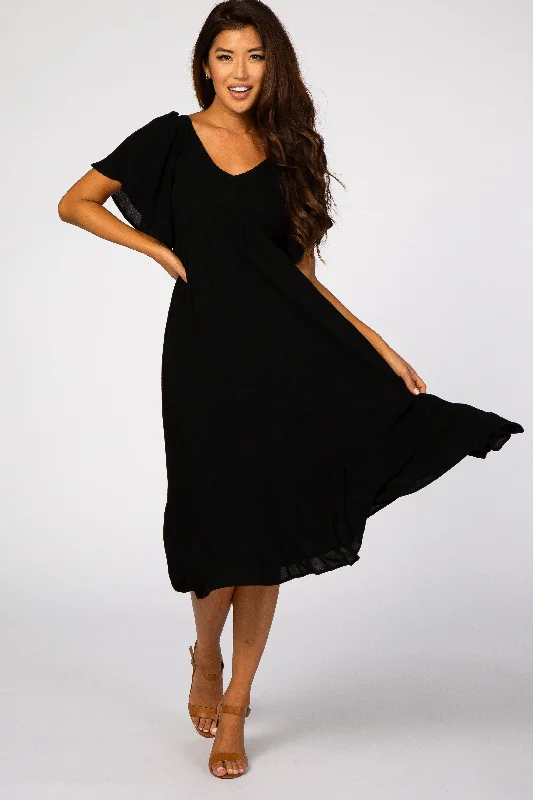 black-smocked-ruffle-maternity-dress