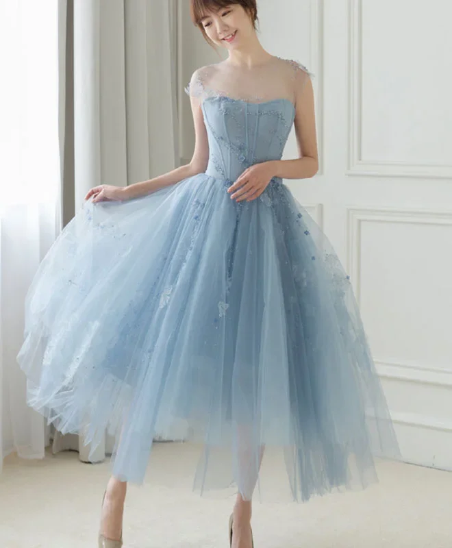 blue-tulle-short-prom-dress-blue-bridesmaid-dress