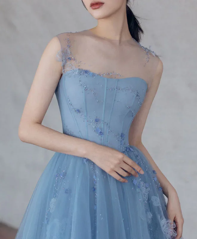 blue-tulle-short-prom-dress-blue-bridesmaid-dress