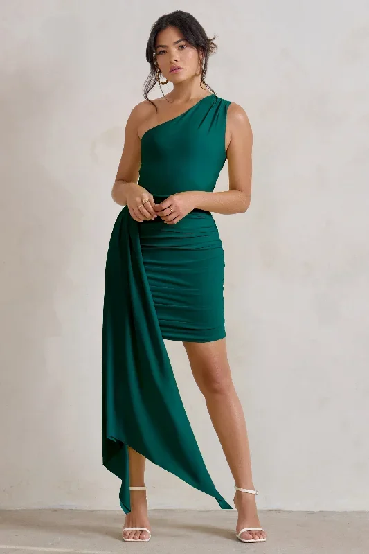 charlie-bottle-green-one-shoulder-ruched-mini-dress-with-statement-drape-cl129320047