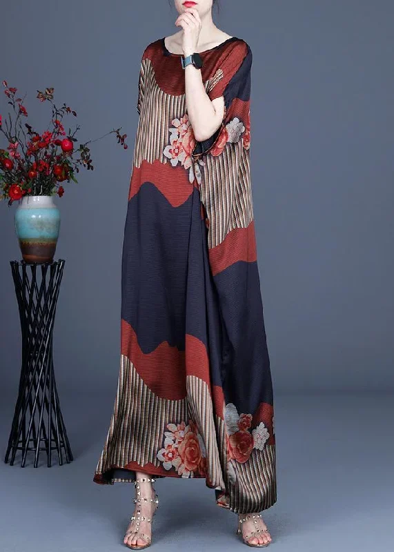 chic-color-block-batwing-sleeve-silk-maxi-dresses-summer-spring