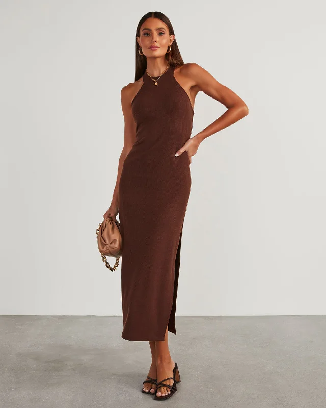 Constancia Ribbed Slit Midi Dress