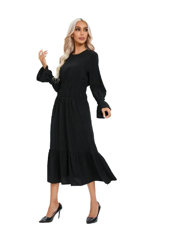 Midnight Elastic Waist Midi Dress