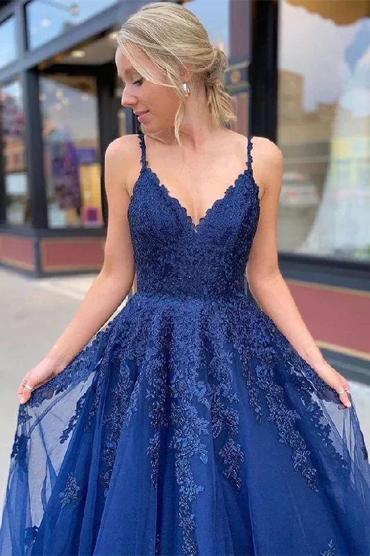 dark-blue-lace-appliques-v-neck-lace-up-a-line-prom-dress