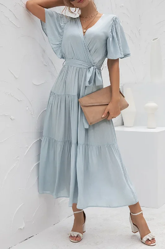 elegant-solid-split-joint-with-belt-v-neck-cake-skirt-dresses