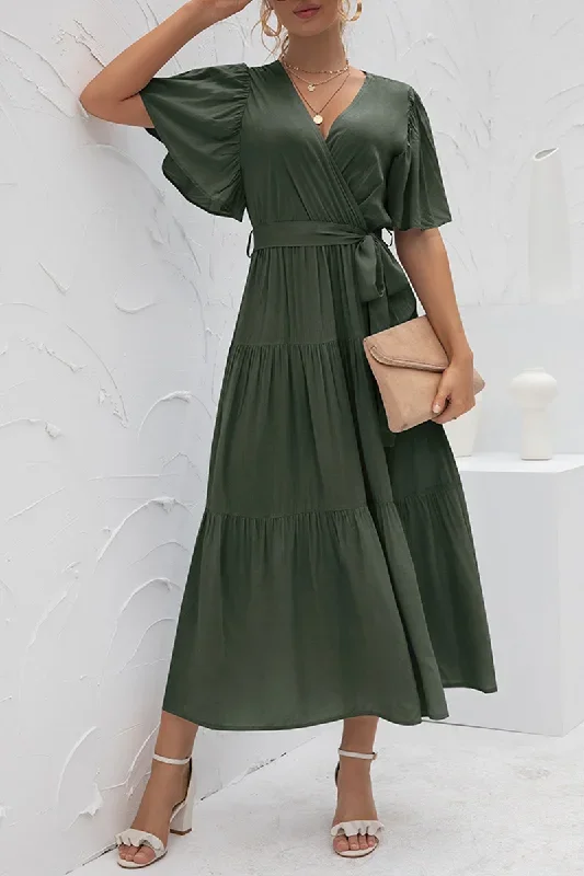 elegant-solid-split-joint-with-belt-v-neck-cake-skirt-dresses