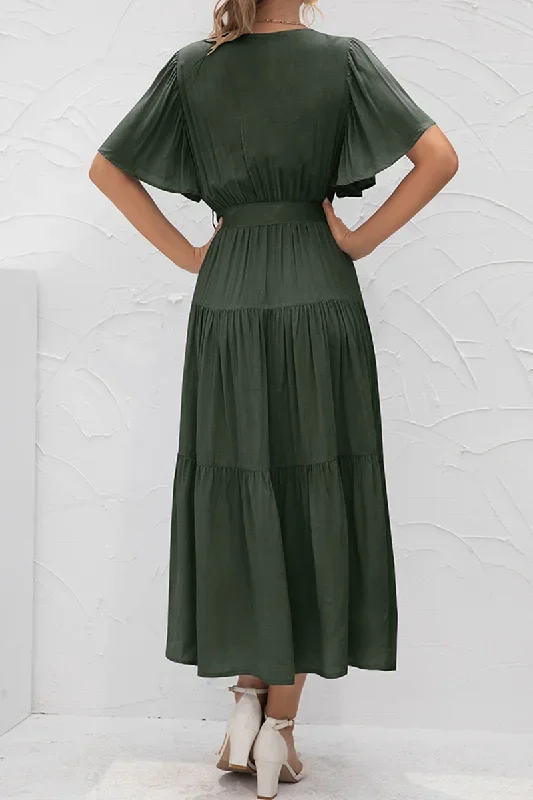 elegant-solid-split-joint-with-belt-v-neck-cake-skirt-dresses