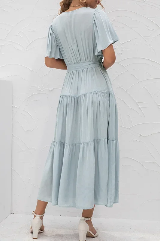 elegant-solid-split-joint-with-belt-v-neck-cake-skirt-dresses