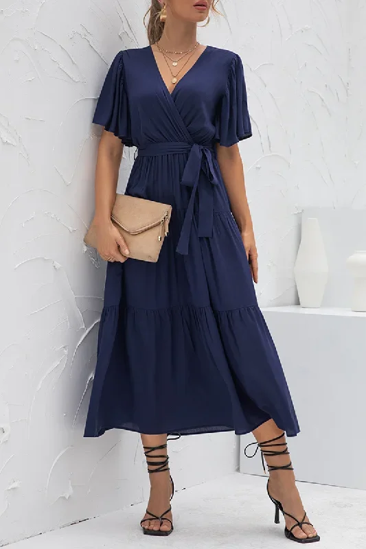 elegant-solid-split-joint-with-belt-v-neck-cake-skirt-dresses