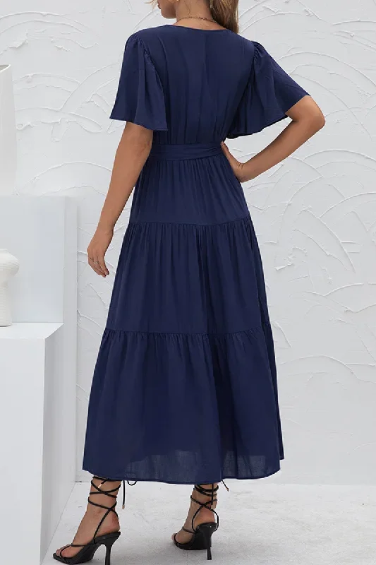 elegant-solid-split-joint-with-belt-v-neck-cake-skirt-dresses