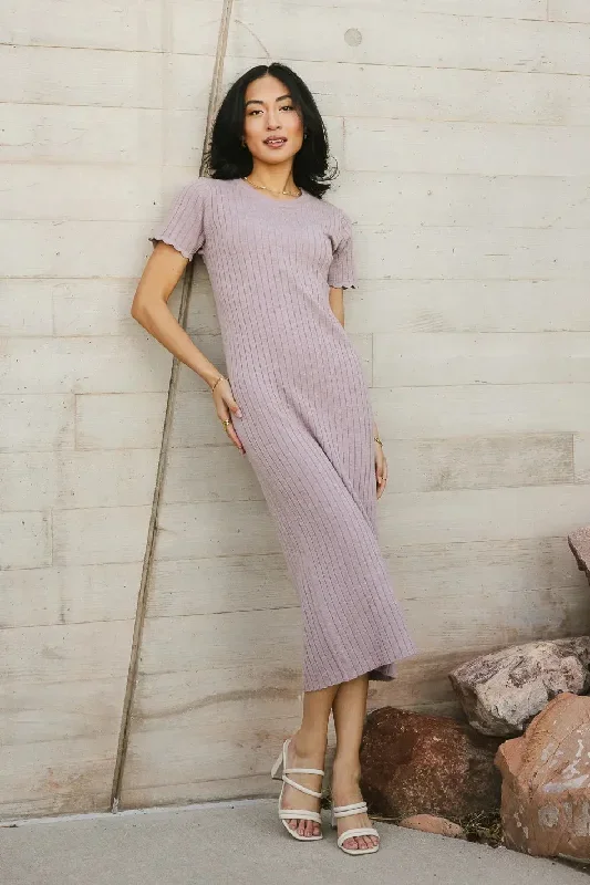 Emmie Ribbed Midi Dress in Lavender