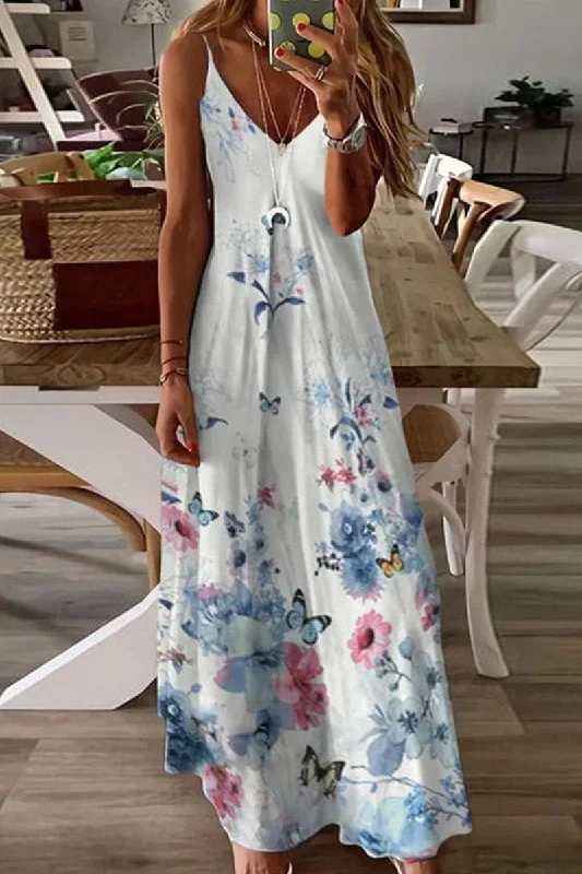 Fashion Casual Print Split Joint V Neck A Line Dresses