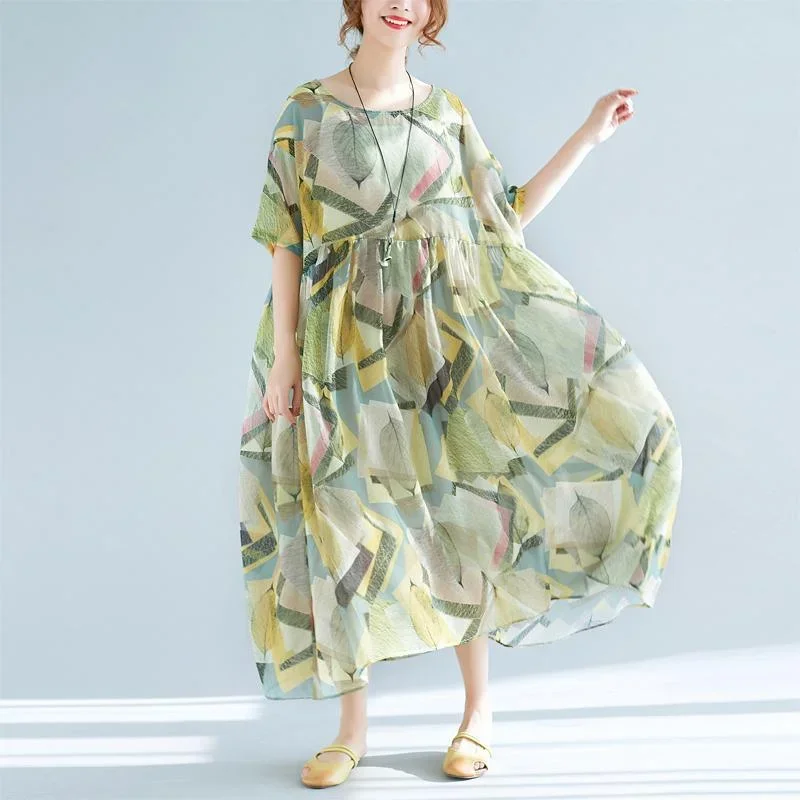 fine-print-long-chiffon-dress-plussize-short-sleeve-chiffon-maxi-dress-vintage-high-waist-chiffon-caftans