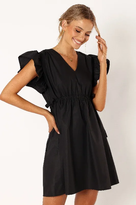 Fiona Ruffle Sleeve Mini Dress - Black