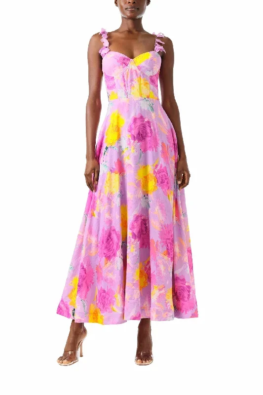 Floral Printed Linen Midi Dress