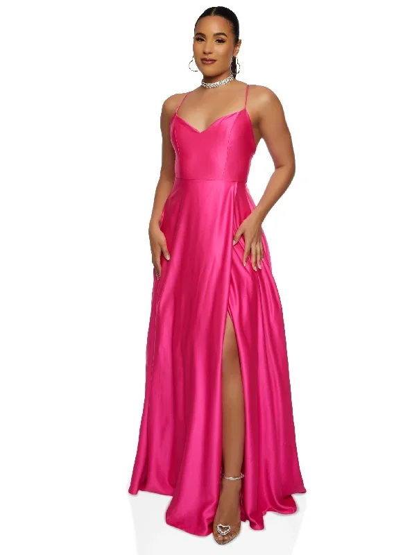 Satin Criss Cross Back Maxi Dress