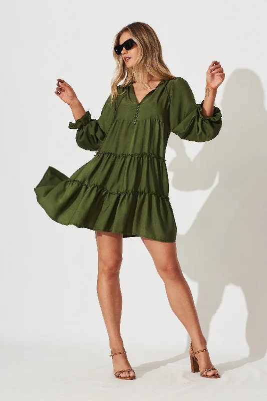 Gene Smock Dress In Khaki