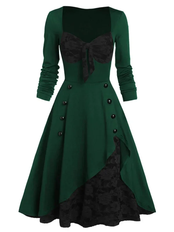 Green 1950s Lace Patchwork Swing Dress