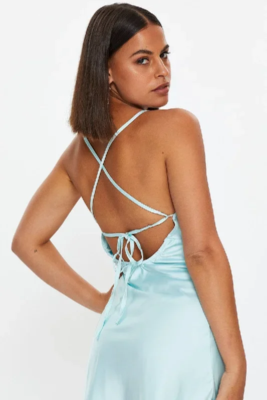 Green Strappy Satin Slip Mini Dress