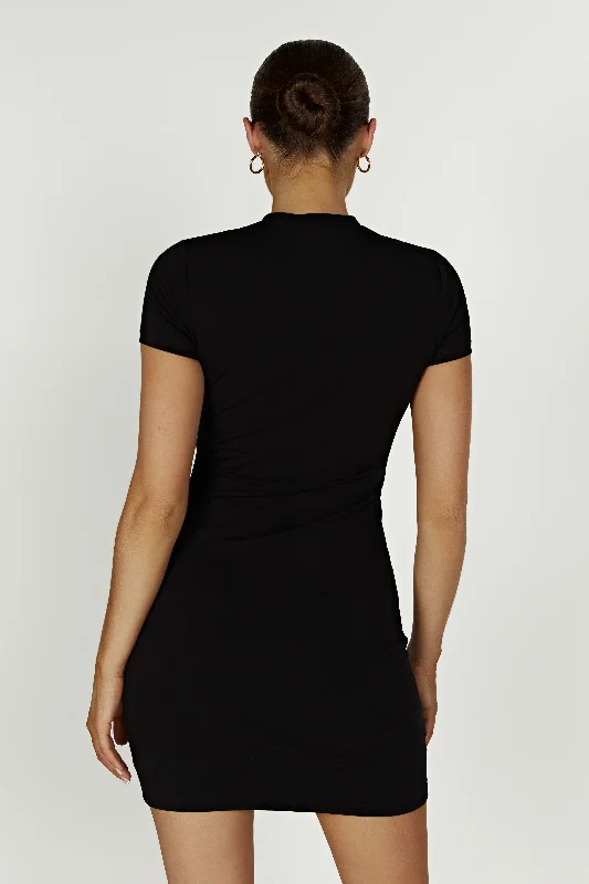 halston-short-sleeve-mini-dress-black