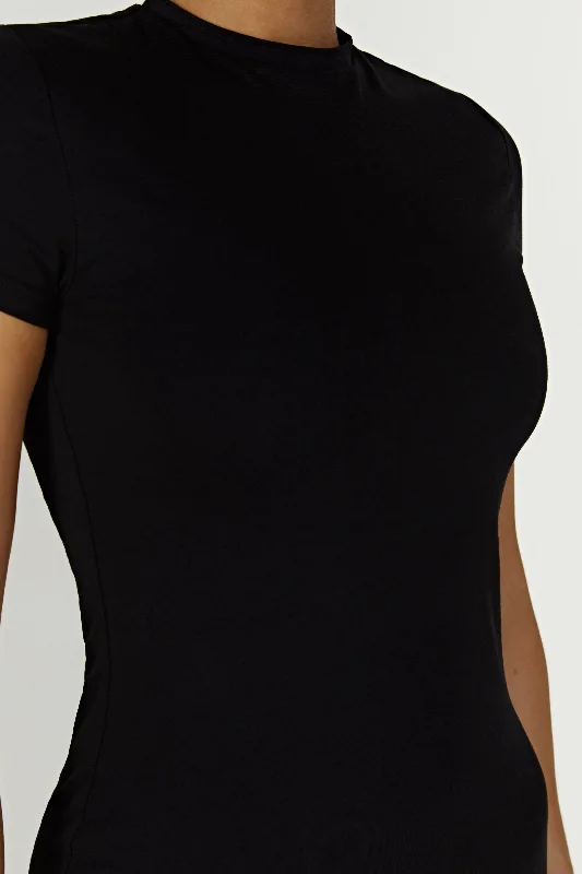 halston-short-sleeve-mini-dress-black