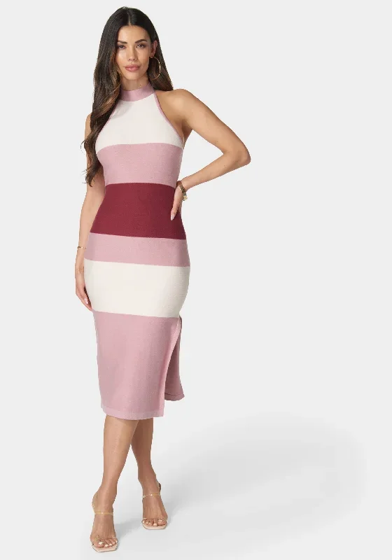 Halter Neck Rib Midi Dress