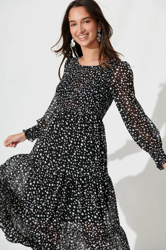 jaseline-midi-dress-in-black-with-white-spot