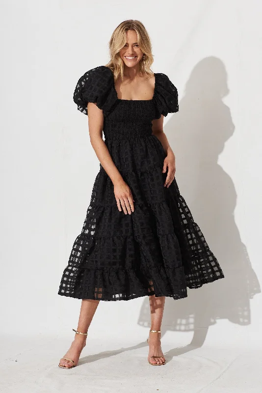 Kaitlyn Midi Dress In Black Organza