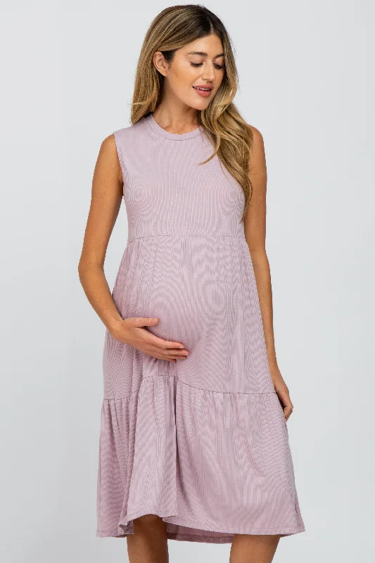 lavender-ribbed-sleeveless-maternity-midi-dress