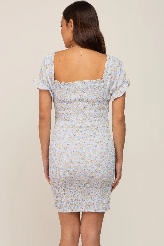 light-blue-floral-smocked-tied-front-ruffle-short-sleeve-maternity-dress